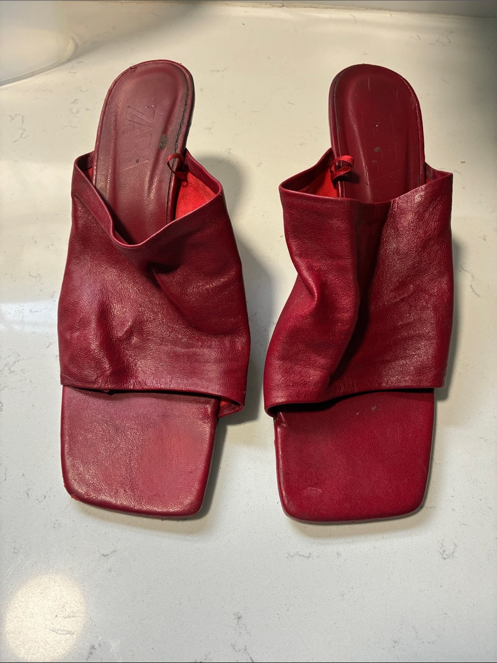 Zara Red Leather Slide Mules